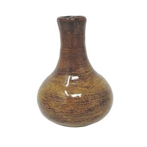 Handmade Pottery Vase Brown Earthy Decor Bud Vase Signed Studio Art 4"